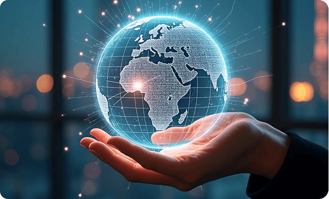 Globe in hand representing global connectivity